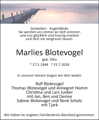 Traueranzeige von Marlies Blotevogel von Westfalen Blatt