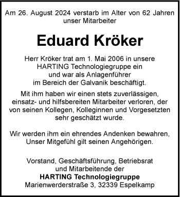 Traueranzeige von Eduard Kröker von Westfalen Blatt