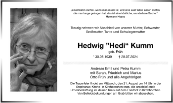 Traueranzeige von Hedwig Kumm von Westfalen Blatt