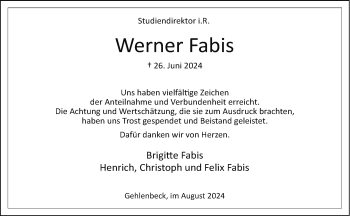 Traueranzeige von Werner Fabis von Westfalen Blatt