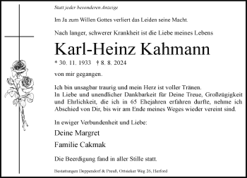 Traueranzeige von Karl-Heinz Kahmann von Westfalen Blatt