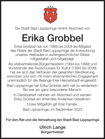 Traueranzeige von Erika Grobbel von Westfalen Blatt