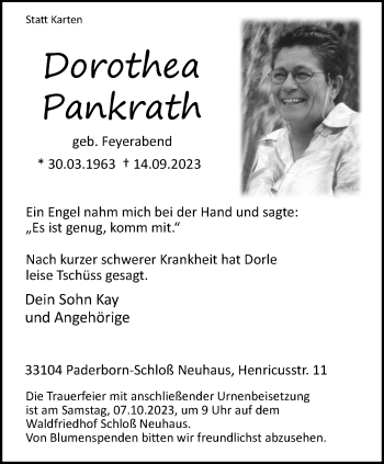 Traueranzeige von Dorothea Pankrath von Westfalen Blatt