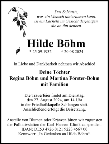 Traueranzeige von Hilde Böhm von Westfalen Blatt