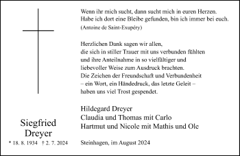 Traueranzeige von Siegfried Dreyer von Westfalen Blatt