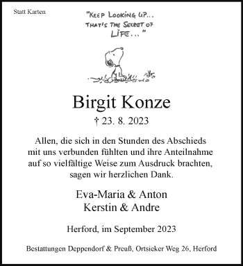 Traueranzeige von Birgit Konze von Westfalen Blatt