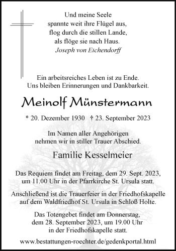 Traueranzeige von Meinolf Münstermann von Westfalen Blatt