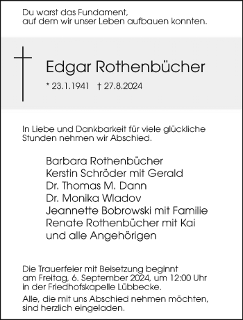 Traueranzeige von Edgar Rothenbücher von Westfalen Blatt