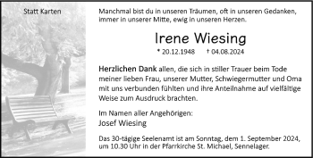 Traueranzeige von Irene Wiesing von Westfalen Blatt