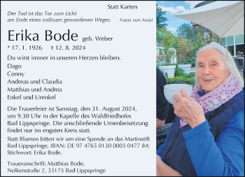 Traueranzeige von Erika Bode von Westfalen Blatt