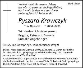 Traueranzeige von Ryszard Krawczyk von Westfalen Blatt