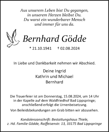 Traueranzeige von Bernhard Gödde von Westfalen Blatt