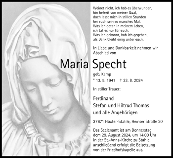 Traueranzeige von Maria Specht von Westfalen Blatt