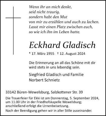 Traueranzeige von Eckhard Gladisch von Westfalen Blatt