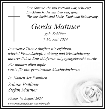 Traueranzeige von Gerda Mattner von Westfalen Blatt