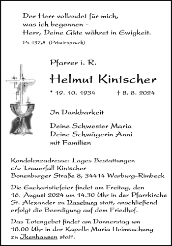 Traueranzeige von Helmut Kintscher von Westfalen Blatt