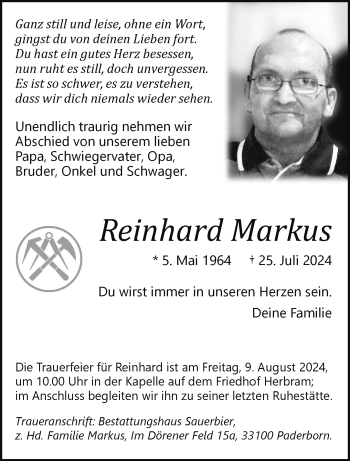 Traueranzeige von Reinhard Markus von Westfalen Blatt