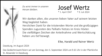 Traueranzeige von Josef Wertz von Westfalen Blatt