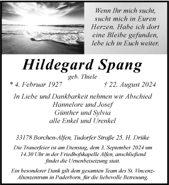 Traueranzeige von Hildegard Spang von Westfalen Blatt