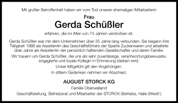 Traueranzeige von Gerda Schüßler von Westfalen Blatt