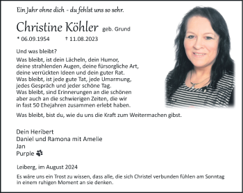 Traueranzeige von Christine Köhler von Westfalen Blatt