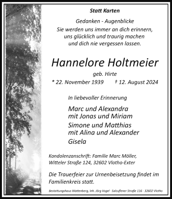 Traueranzeige von Hannelore Holtmeier von Westfalen Blatt