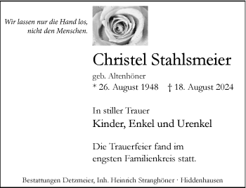 Traueranzeige von Christel Stahlsmeier von Westfalen Blatt