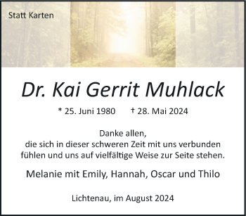 Traueranzeige von Dr. Kai Gerrit Muhlack von Westfalen Blatt