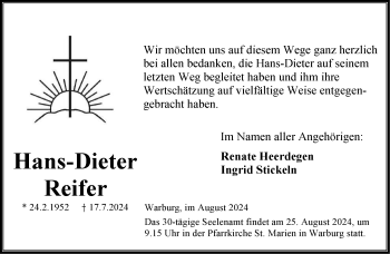 Traueranzeige von Hans-Dieter Reifer von Westfalen Blatt