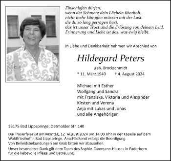 Traueranzeige von Hildegard Peters von Westfalen Blatt