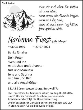 Traueranzeige von Marianne Fuest von Westfalen Blatt