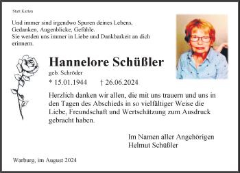 Traueranzeige von Hannelore Schüßler von Westfalen Blatt