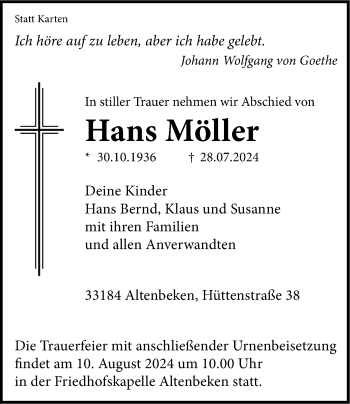 Traueranzeige von Hans Möller von Westfalen Blatt