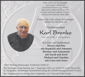 Traueranzeige von Karl Brenke von Westfalen Blatt