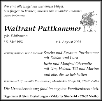 Traueranzeige von Waltraut Puttkammer von Westfalen Blatt