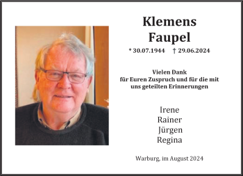 Traueranzeige von Klemens Faupel von Westfalen Blatt