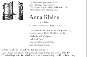 Traueranzeige von Anna Kleine von Westfalen Blatt