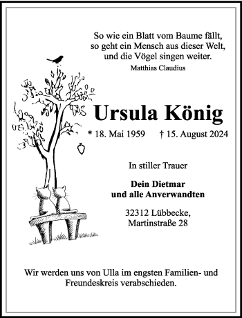 Traueranzeige von Ursula König von Westfalen Blatt