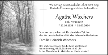 Traueranzeige von Agathe Wiechers von Westfalen Blatt