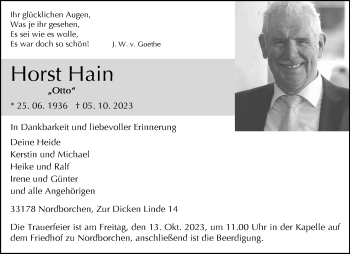 Traueranzeige von Horst Hain von Westfalen Blatt