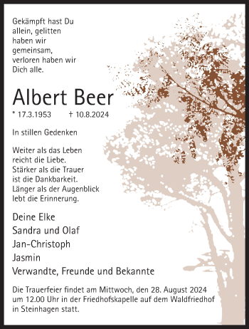 Traueranzeige von Albert Beer von Westfalen Blatt