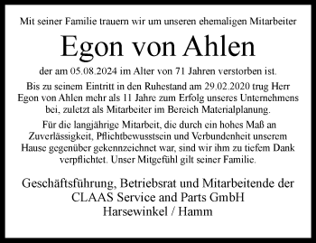 Traueranzeige von Egon von Ahlen von Westfalen Blatt