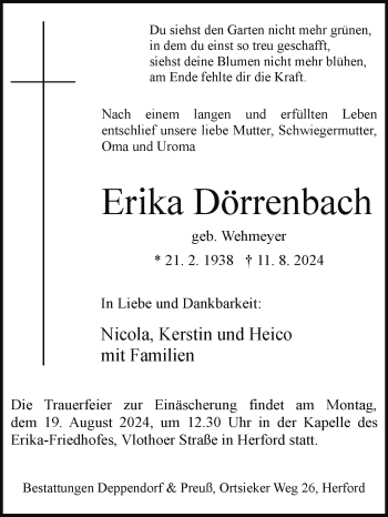 Traueranzeige von Erika Dörrenbach von Westfalen Blatt