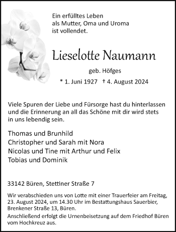 Traueranzeige von Lieselotte Naumann von Westfalen Blatt