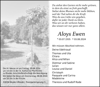 Traueranzeige von Aloys Ewen von Westfalen Blatt