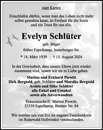 Traueranzeige von Evelyn Schlüter von Westfalen Blatt