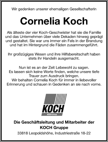 Traueranzeige von Cornelia Koch von Westfalen Blatt