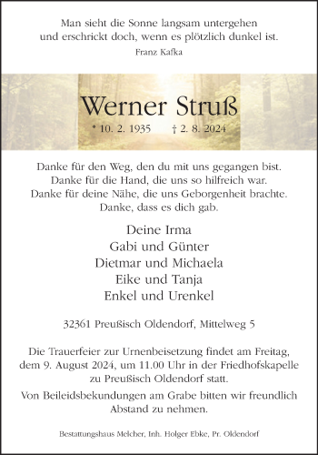 Traueranzeige von Werner Struß von Westfalen Blatt