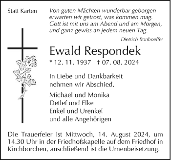 Traueranzeige von Ewald Respondek von Westfalen Blatt