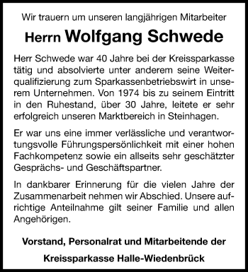 Traueranzeige von Wolfgang Schwede von Westfalen Blatt